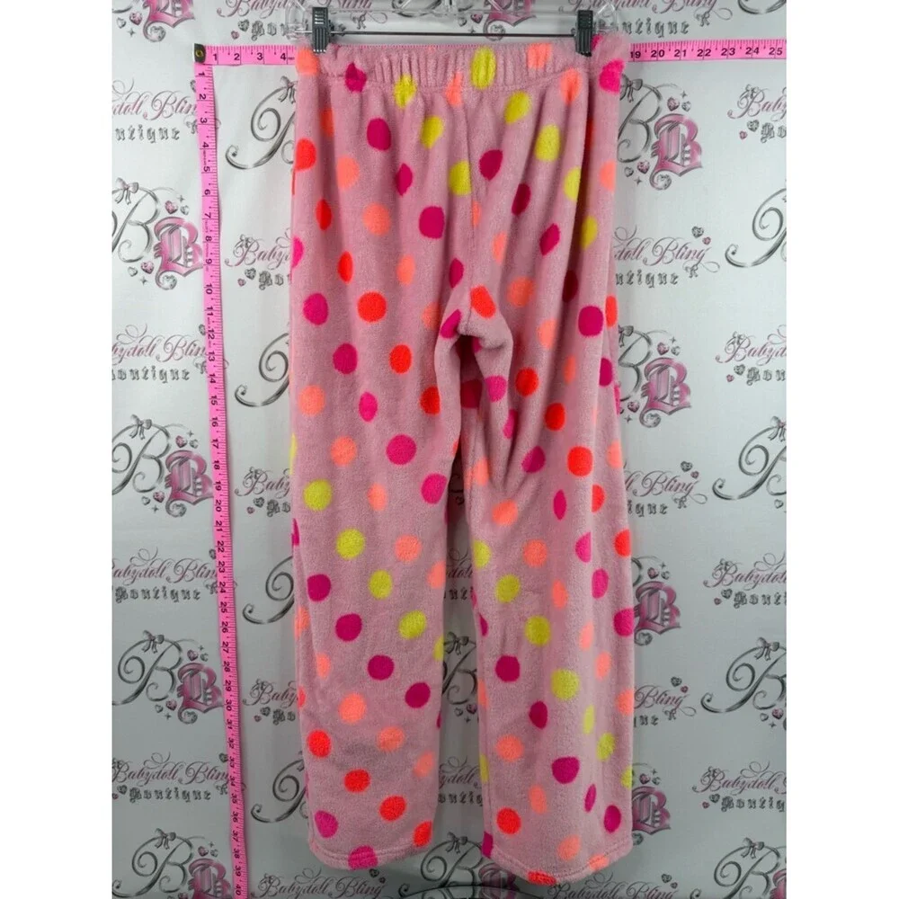 Justice Fleece Pajama Pants with Pink, orange and Neon Polka Dots Comfy lounge